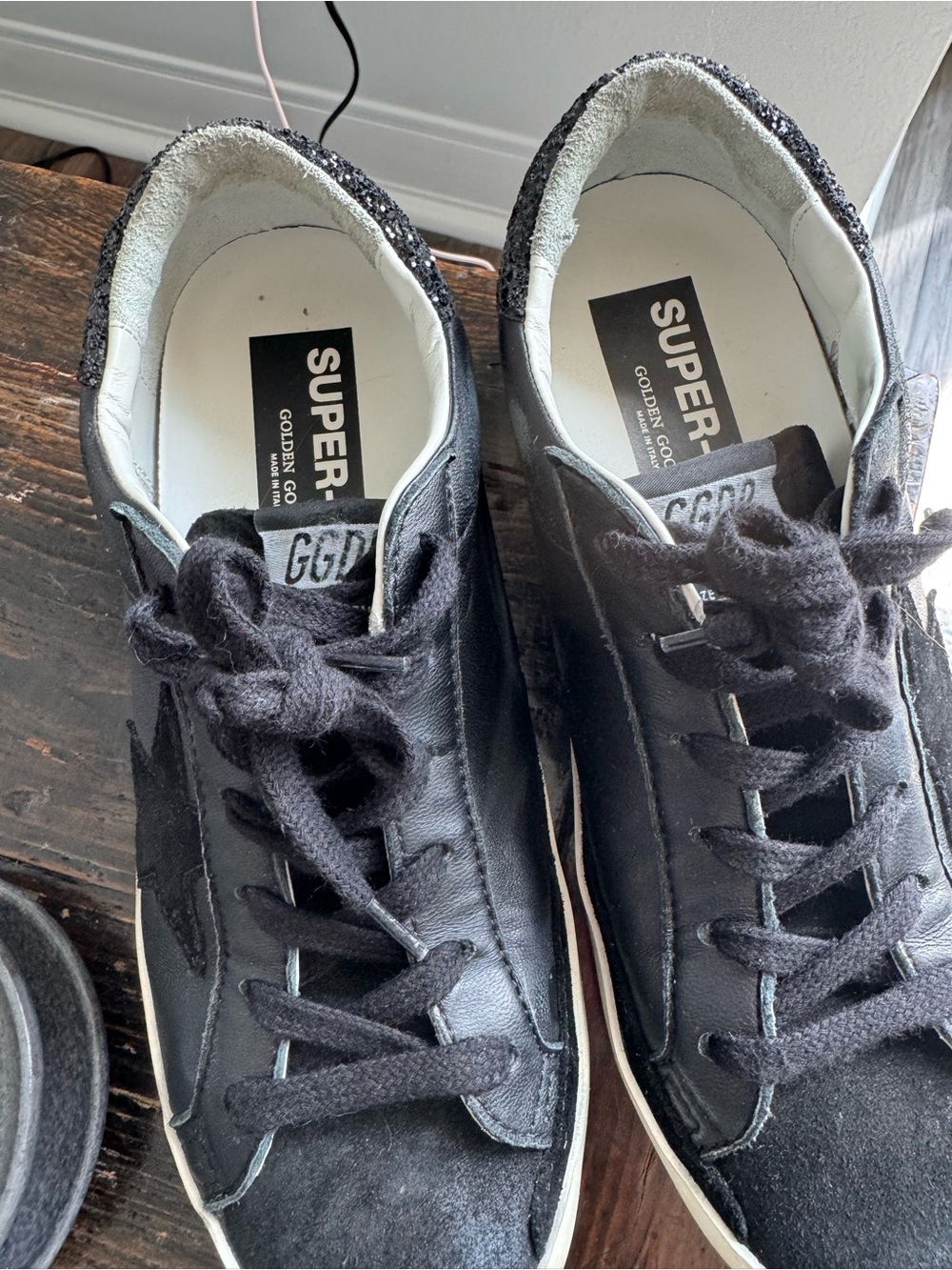 Golden Goose Black Leather & Suede Womens Sneakers with Star Accent